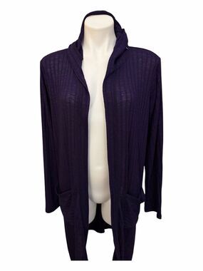 Zenergy by Chico’s Open-Front Long Ribbed Cardigan Sweater in Deep Purple
